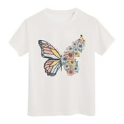 JUMESG Girls T Shirts for Toddler T-Shirts Baby Girls Short Sleeve Shirts Toddler Tees Cute Graphic Tops (White,6-7 Years)